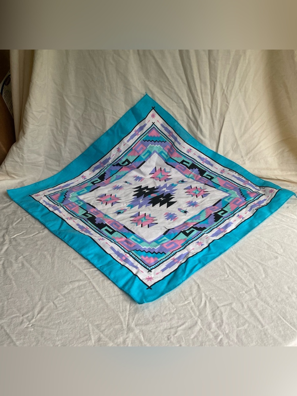 Southwestern Vintage 90s Springs Industries Unisex 20" Square Aztec Bandana USA